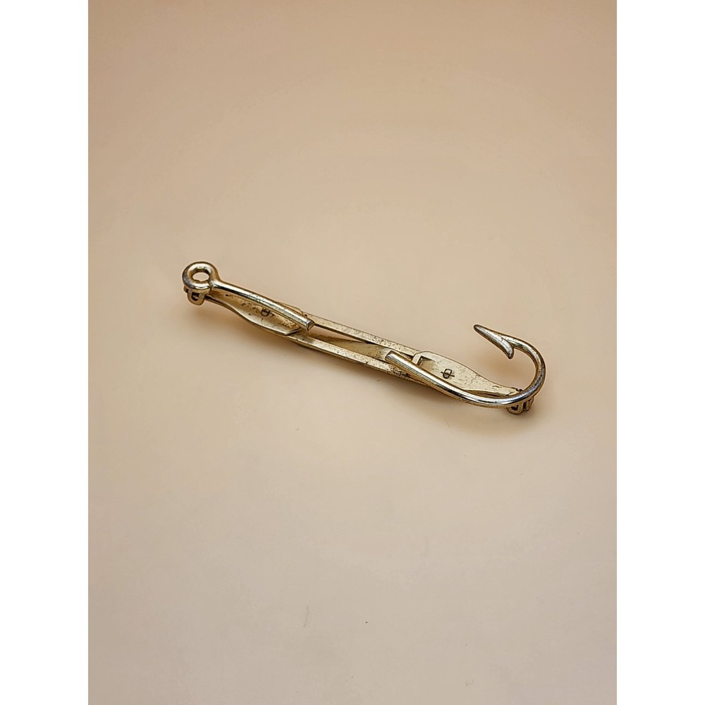 75 Yr Old ANSON Signed Fish Hook Gold Tone Tie Clip Bar Clasp FREE $HIPPING!!!💚